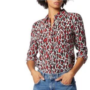 Equipment Size XS Leopard Print Red /Black Button Down Blouse